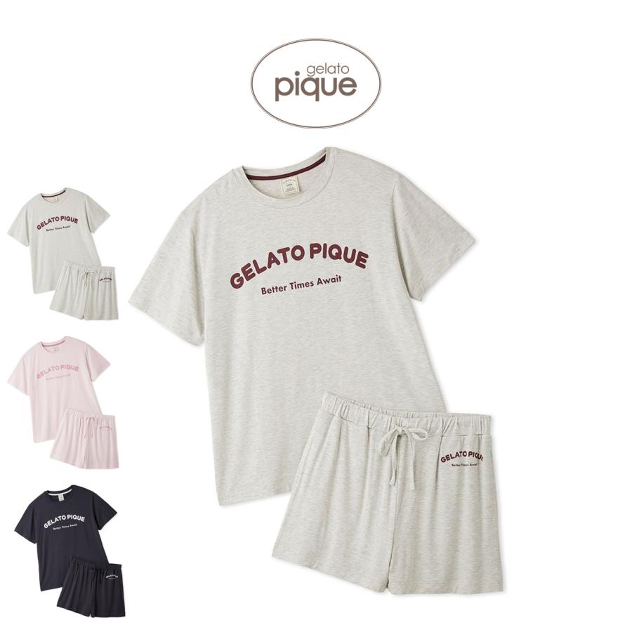 ジェラートピケ　接触冷感　レーヨンロゴTシャツ&ショートパンツ　上下セット gelato pique（ジェラートピケ） 接触冷感 カジュアルレーヨンロゴT