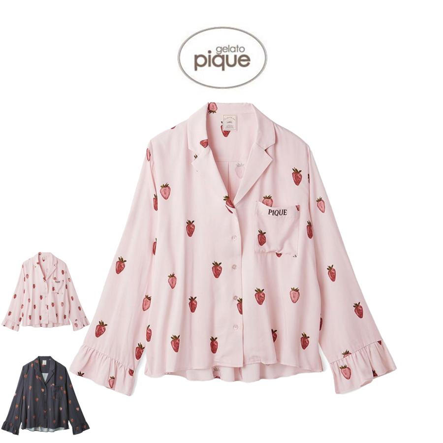 gelato pique（ジェラートピケ） ストロベリー柄ツイルシャツ