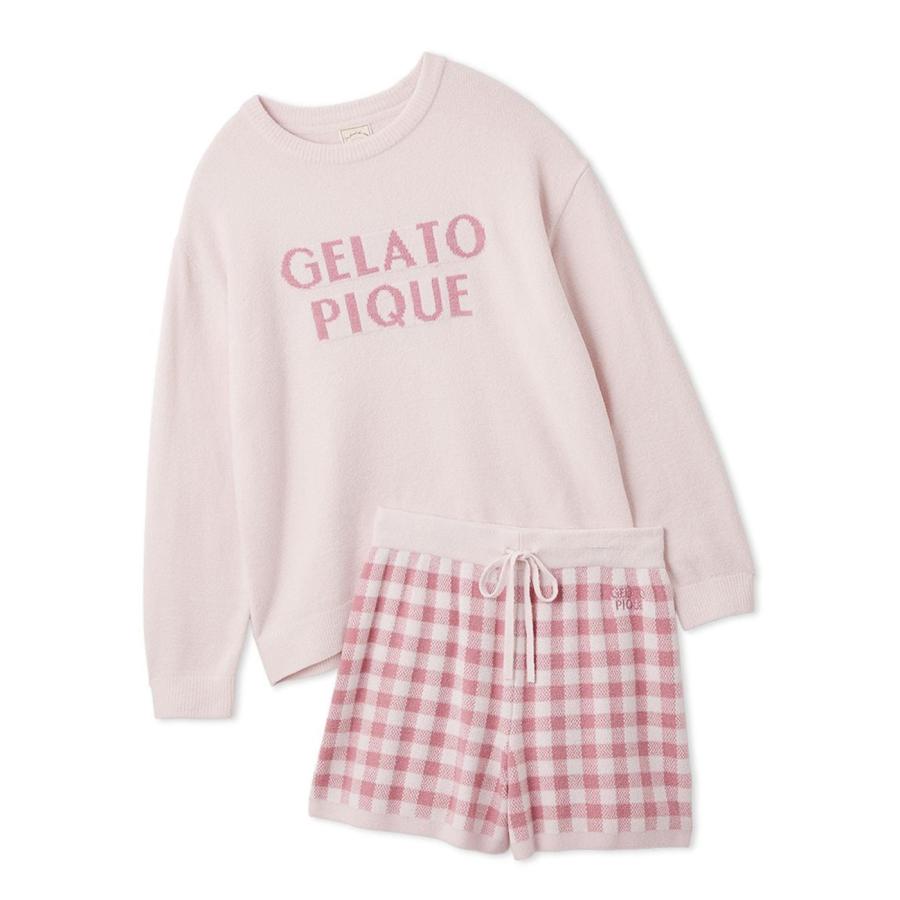 ジェラートピケ ストロベリープルオーバー&チェックロングパンツ 上下セット gelato pique（ジェラートピケ） WhiteDay ロゴプルオーバー&チェック