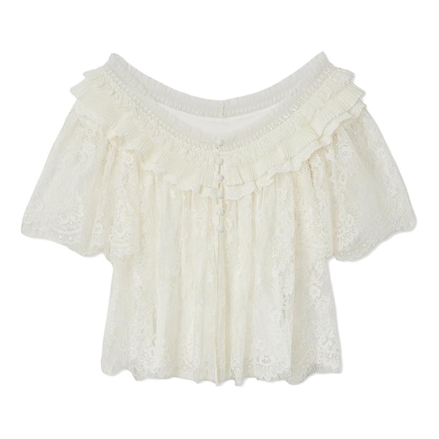 【a】スナイデル レースブラウス オフショルフリルデート 定価18,700 SNIDEL（スナイデル） SALE50%OFF スナイデルレースブラウス