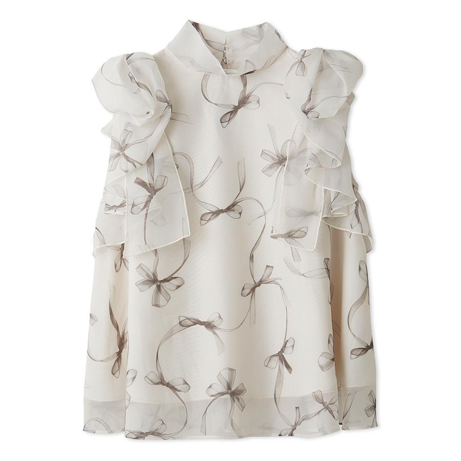 SNIDEL スナイデル　リボンスリーブオーガンシースルーブラウス SNIDEL スナイデル リボンスリーブオーガンシースルーブラウス