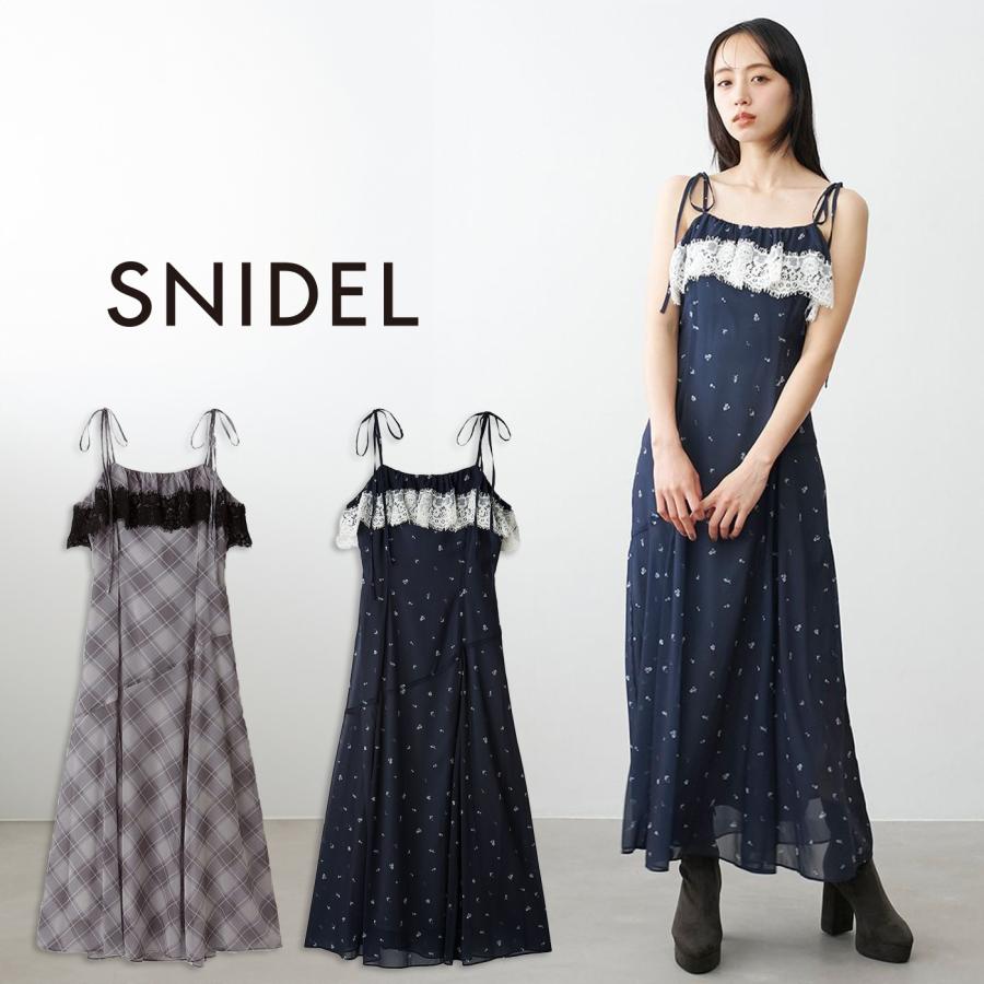 SNIDEL レースフリルチェックキャミワンピSWFO264096 ネイビー SNIDEL（スナイデル） レースフリルチェックキャミワンピース