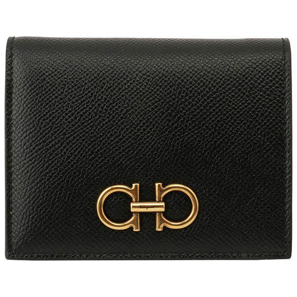 激安一掃 二つ折り財布 レディース ブラック ダブルガンチーニ サルバトーレフェラガモ コンパクトウォレット ガンチーノ Salvatore Ferragamo 22d780 001 返品交換可能 Hotelkenti Ci