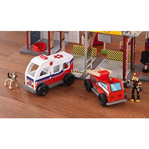 KidKraft デラックス 木製 消防士 救急車 消防車 ヘリコプター 消防士