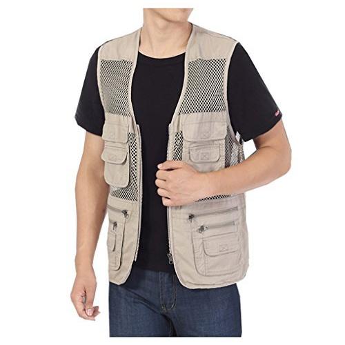 X-Large W Khaki - Kedera Men's Mesh Fishing Vest Photography Work