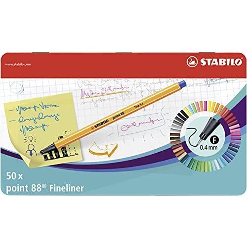 Stabilo Point 88 Pen Fineliner - 50アソートカラーのメタルボックス