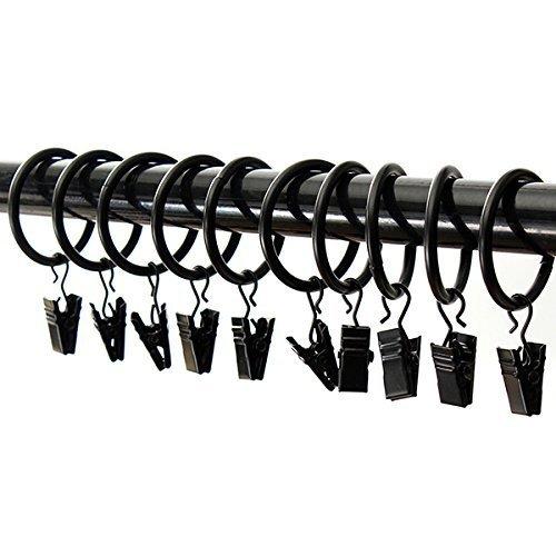 black - 20 Packs Metal Chrome 3.8cm inch Shower Curtain Clips Ring