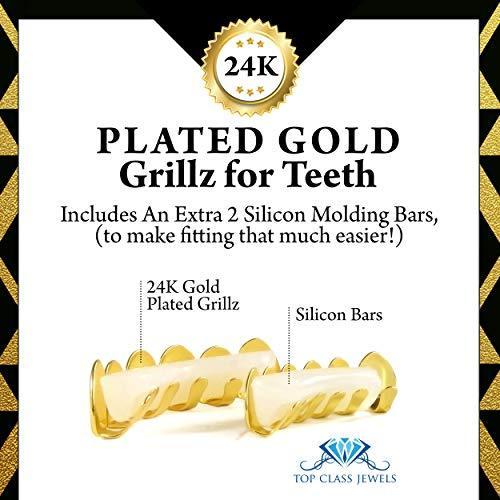 Top Class Jewels 24Kメッキゴールドグリル 歯用 ゴールドグリルズ メンズ&レディース ゴールド歯グリル 吸血鬼グリル 並行