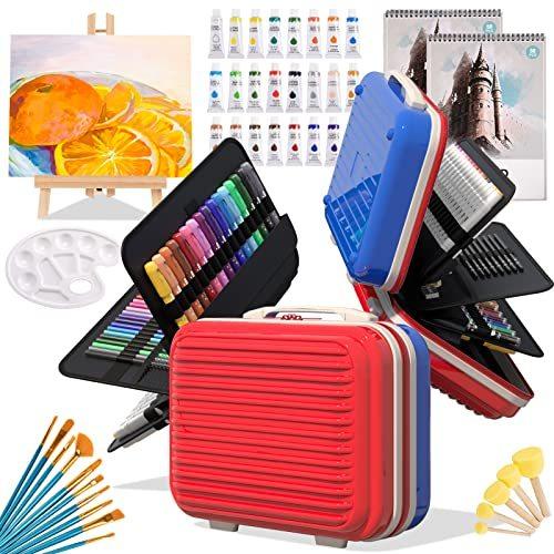 Art Supplies 156ピース プレミアム絵画 描画セット 初心者 ティーン 大人用アートキット ポータブルスーツケース入り 回転クレヨン