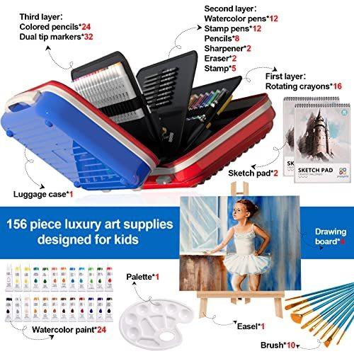 《送料込》 Art Supplies 156ピース プレミアム絵画 描画セット 初心者 ティーン 大人用アートキット ポータブルスーツケース入り 回転クレヨン 【Z1940711767】(11577円)
