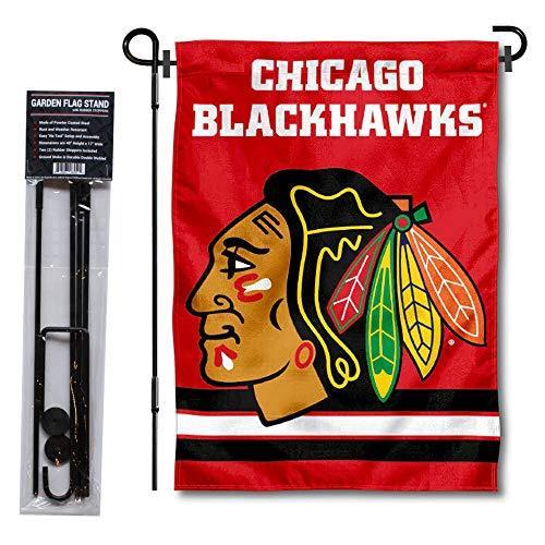WinCraft シカゴブラックホークス レッドガーデンフラッグ スタンドホルダー付き