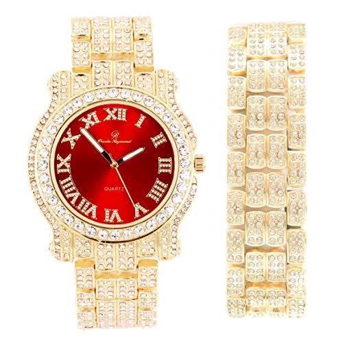 Bling-ed Out ラウンドラグジュアリーメンズ腕時計 カラーダイヤルとキラキラ光るダイヤモンド時刻表示 キラキラ光るお揃いのブレ Charles Raymond Bling-ed Out ラウンドラグジュアリーメンズウォッチ