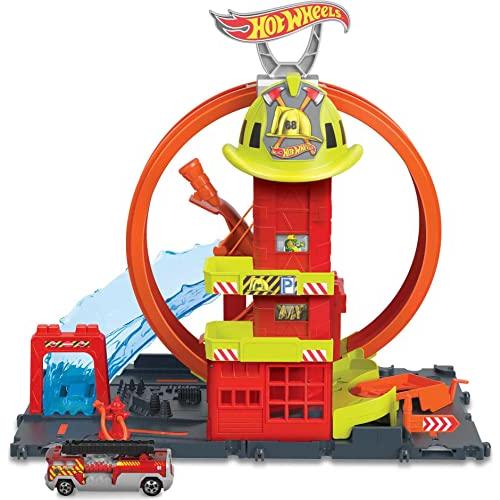 ホットホイールおもちゃカートラックセットシティスーパーループ消防署 