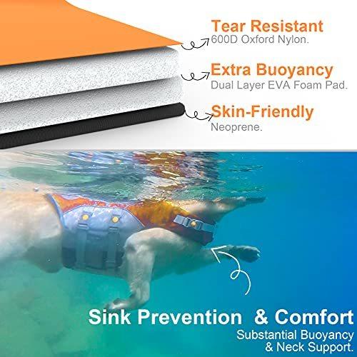 ThinkPet ペットライフジャケット 水泳用ライフジャケット 高密度 水遊び 浮力が優れる 犬の安全に守る Orange Sサイズ