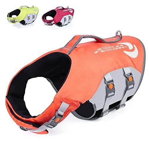 ThinkPet ペットライフジャケット 水泳用ライフジャケット 高密度 水遊び 浮力が優れる 犬の安全に守る Orange Sサイズ