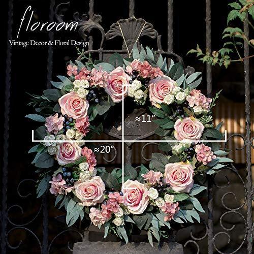【希少品】 フローラルリース ドアリース 20インチ 人工ブラッシュローズ アジサイリース フロントドア用 フロントドア装飾 壁装飾 【G1817647003】(10843円)