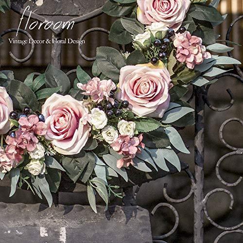 【希少品】 フローラルリース ドアリース 20インチ 人工ブラッシュローズ アジサイリース フロントドア用 フロントドア装飾 壁装飾 【G1817647003】(10843円)