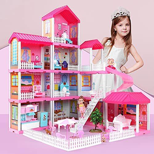 ドールハウス ドリームハウス ドールハウス 人形用おもちゃのフィギュア 家具とアクセサリー付き 4階建て11部屋 幼児用ドールハウス ギフト 対象年