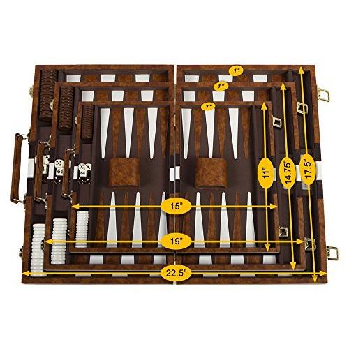 素敵でユニークな Large Brown - Top Backgammon Set - Classic Board Game Case - Best S 並行輸入