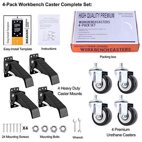 SOLEJAZZ ワークベンチキャスターキット 耐荷重660ポンド 高耐久格納式ワークベンチキャスターホイール 全スチール構造ウレタン 取り付けテン｜selectshopwakagiya｜07