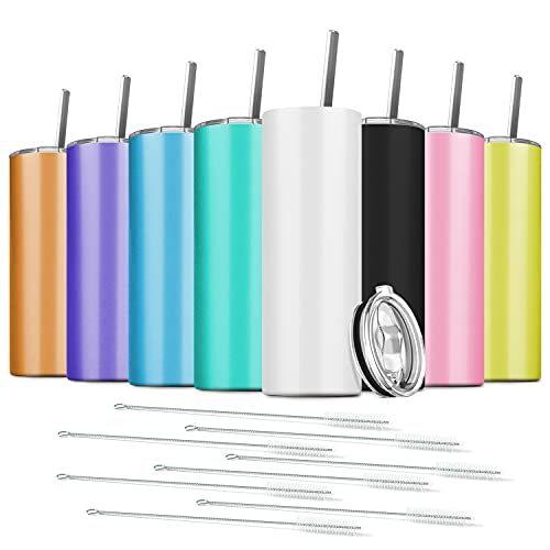 Deitybless8パックステンレススチールスキニータンブラー20OZ二重断熱ウォータータンブラーカップ 8ストローと8ブラシ真空トラ 並行輸入