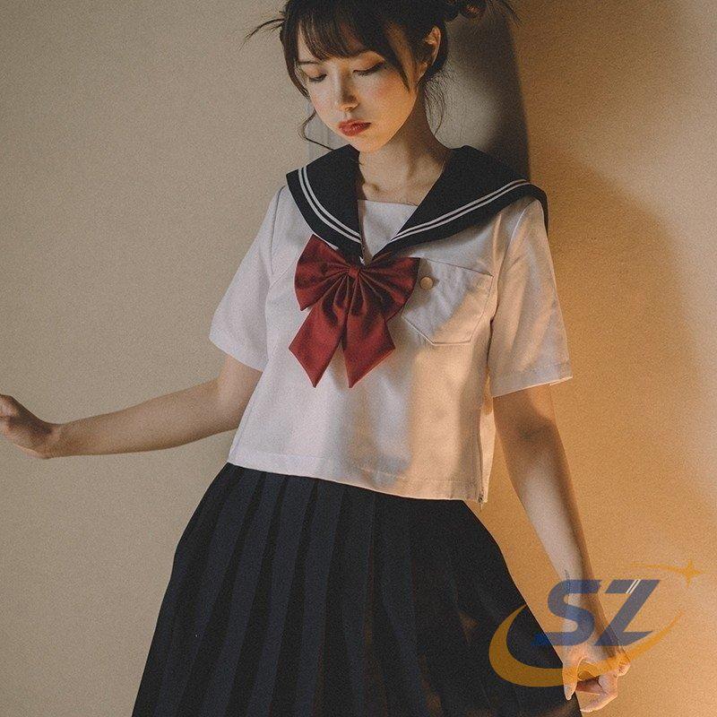 JK制服 セーラー服 春夏秋 上下セット 関西襟 長/半袖 横開き 学院風 シェンヘン 学生服 フリルスカート 学園祭 入学式 卒業式 ...