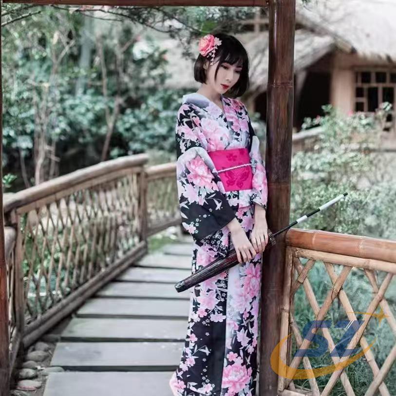 【帯セット】大人用 ドレス浴衣 ピンク 紫黒 浴衣 大人 レディース セット ワンピース ピンク 浴衣セット 140 150