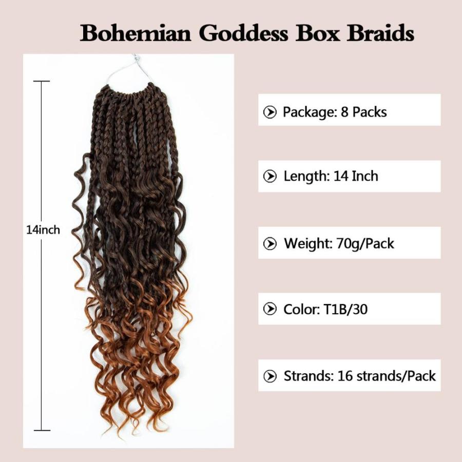 通販オンラインショップ ★送料・関税無料★14 Inch Box Braids Crochet Hair with Curly Ends Bohe Goddess Box B