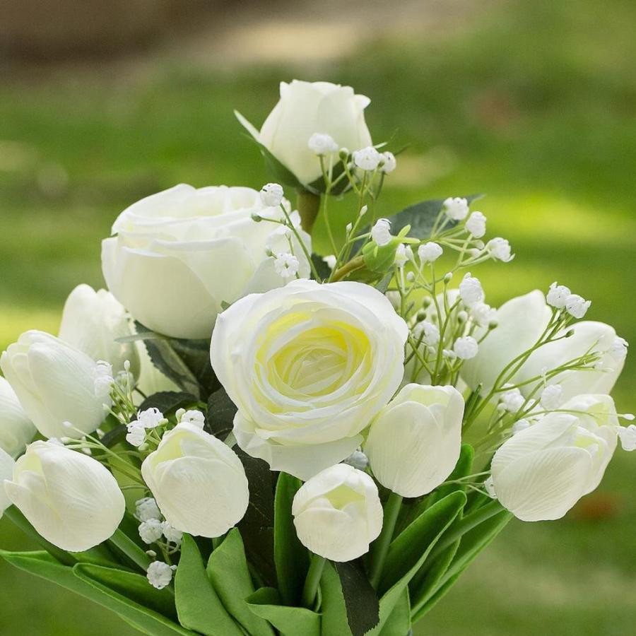 人気ショップ ENOVA フローラル ミックスローズ 造花とチューリップの花 本物のような手触り ガラス花瓶 人工水 ダイニングテーブルセンターピース ウェディング
