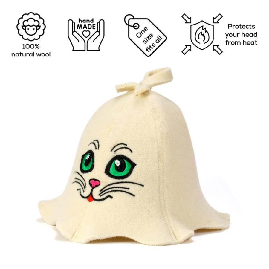 公式特売 Natural Textile Sauna Hat ´Sauna Kitten´ White - 100% Organic Wool Felt Hat