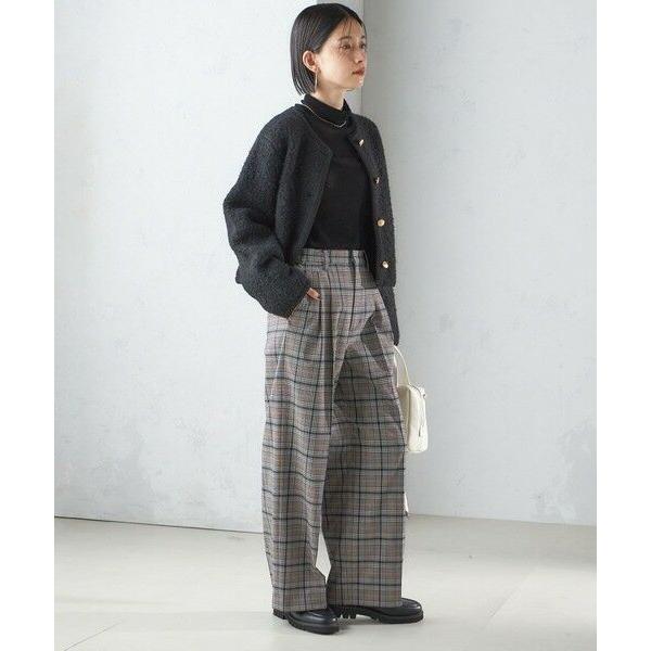 シップス（SHIPS）/〈手洗い可能〉ウール混 チェック タック ワイド パンツ SHIPS（シップス） 〈手洗い可能〉ウール混 チェック タック ワイド