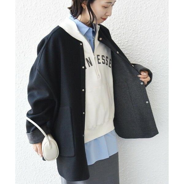 SHIPS / シップス セミ 梳毛 配色 リバー ノーカラー コートの画像