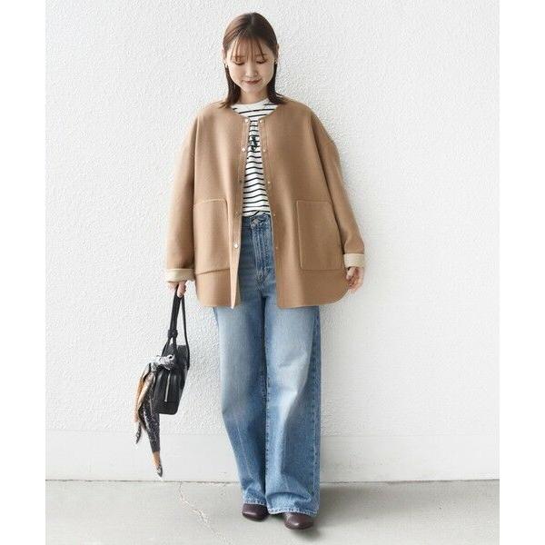 SHIPS / シップス セミ 梳毛 配色 リバー ノーカラー コートの画像