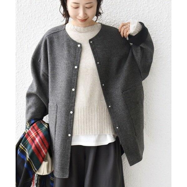 SHIPS / シップス セミ 梳毛 配色 リバー ノーカラー コートの画像