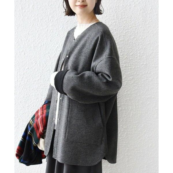 SHIPS / シップス セミ 梳毛 配色 リバー ノーカラー コートの画像