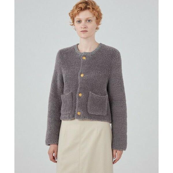 トゥモローランド♡ グレー　　ムートンクルーネックカーディガン TOMORROWLAND｜ムートン クルーネックカーディガン | Rakuten