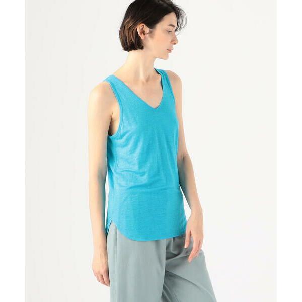 誠実 リネンジャージートロピカルプリント Vネックタンクトップ