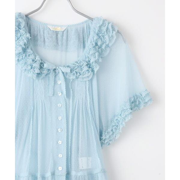 信憑PINK HOUSE ピンクハウス ドットチュールフリルチュニックブラウス