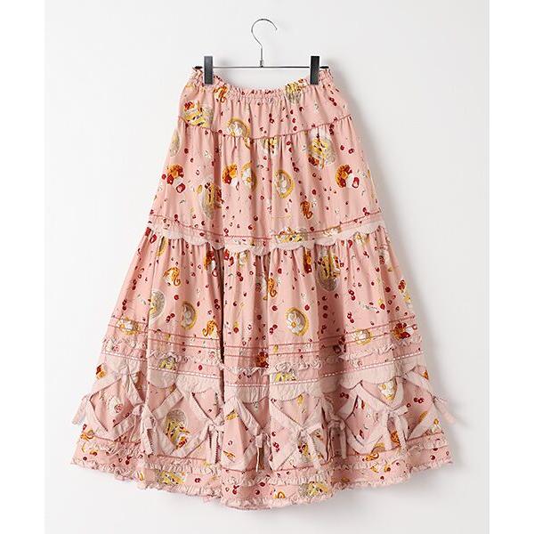 ピンクハウス グリーン バラ柄 綿ローンパッチワークスカート