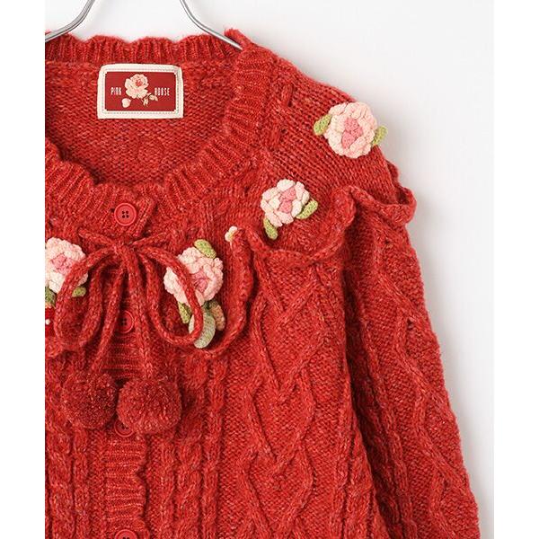 ピンクハウス　Berry Roseモチーフ付きヨーク編みニットカーディガン　新品 PINK HOUSE（ピンクハウス）の「Berry Roseモチーフ付きヨーク