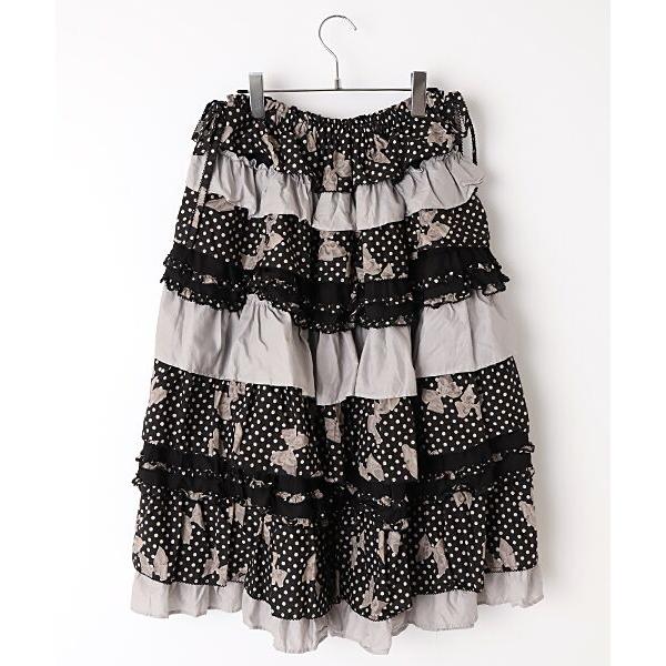 PINK HOUSE（ピンクハウス） 水玉りぼんプリントパッチワークスカート