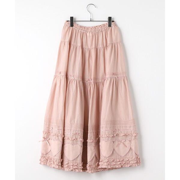 【試着のみ】ピンクハウス ピンク ハートパッチワーク使い 綿ローンスカート PINK HOUSE / ピンクハウス ハートパッチワーク使いローン