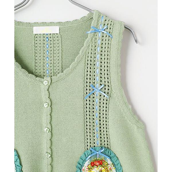 ピンクハウス　新品　壁紙模様 ニットベスト セール】 壁紙模様プリントアップリケ使いニットベスト （ベスト