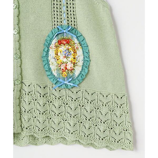 ピンクハウス　新品　壁紙模様 ニットベスト OUTLET】壁紙模様プリントアップリケ使いニットベスト｜ピンク