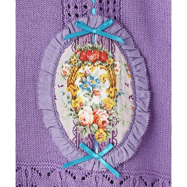 ピンクハウス　新品　壁紙模様 ニットベスト OUTLET】壁紙模様プリントアップリケ使いニットベスト｜ピンク