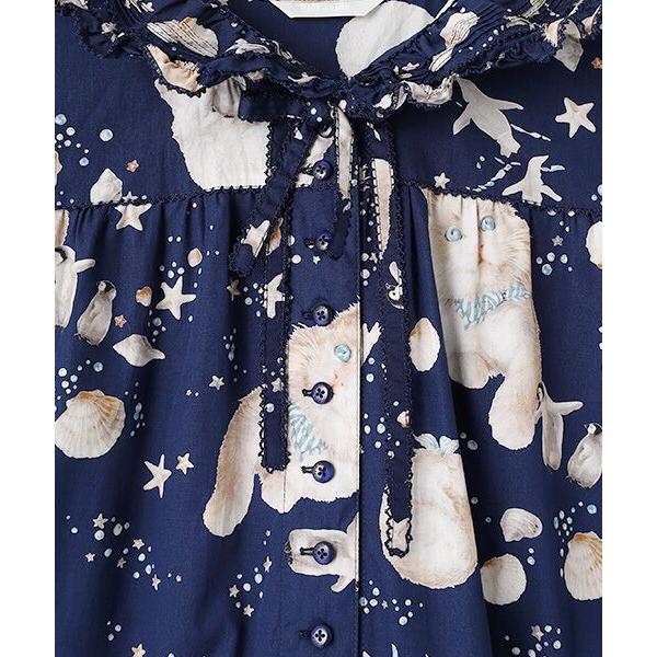 PINK HOUSE（ピンクハウス） さざ波とねこプリントワンピース