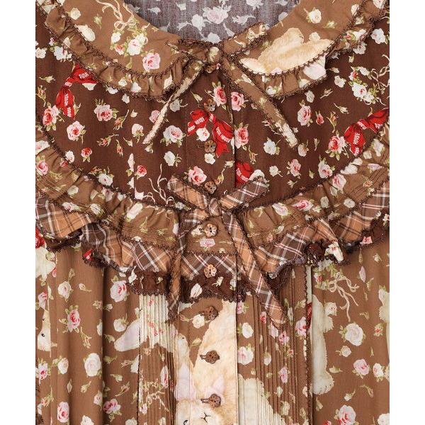 ピンクハウス PINK HOUSE うさぎ　柄　ドッキング　ワンピース バラ園うさぎプリントパッチワークワンピース｜ピンクハウス