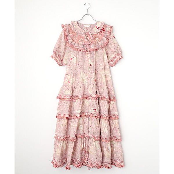 ピンクハウス バラ柄フリル半袖ワンピースセット PINK HOUSE / ピンクハウス バラ園うさぎヨークワンピース