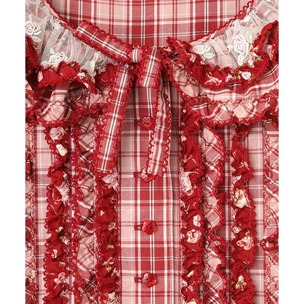 9/1迄お取置 PINKHOUSE チェック フラワー パッチワーク ワンピース PINK HOUSE（ピンクハウス） ローズレース使いパッチワークワンピース