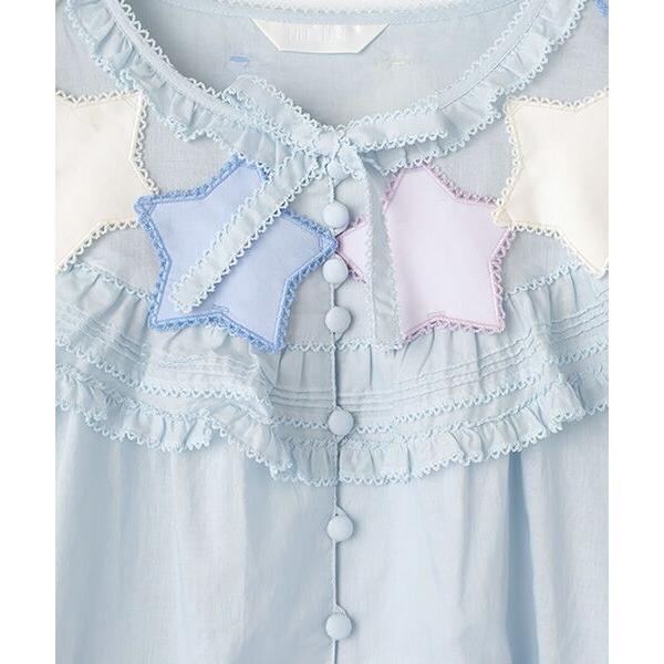 PINK HOUSE ピンクハウス　ブラウス　くすみブルー PINK HOUSE（ピンクハウス） 星形ワッペン使い配色ブラウス